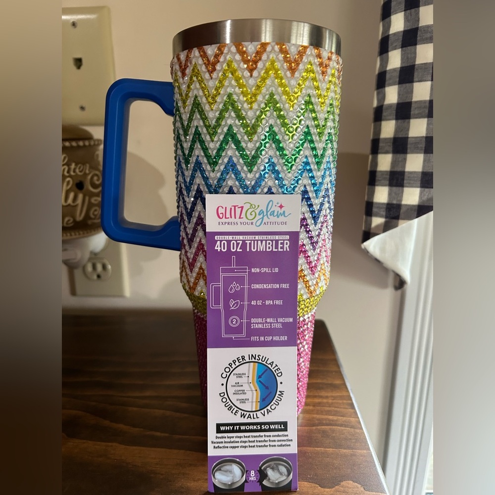 Colorful 40 ounce Tumbler with Blue Handle